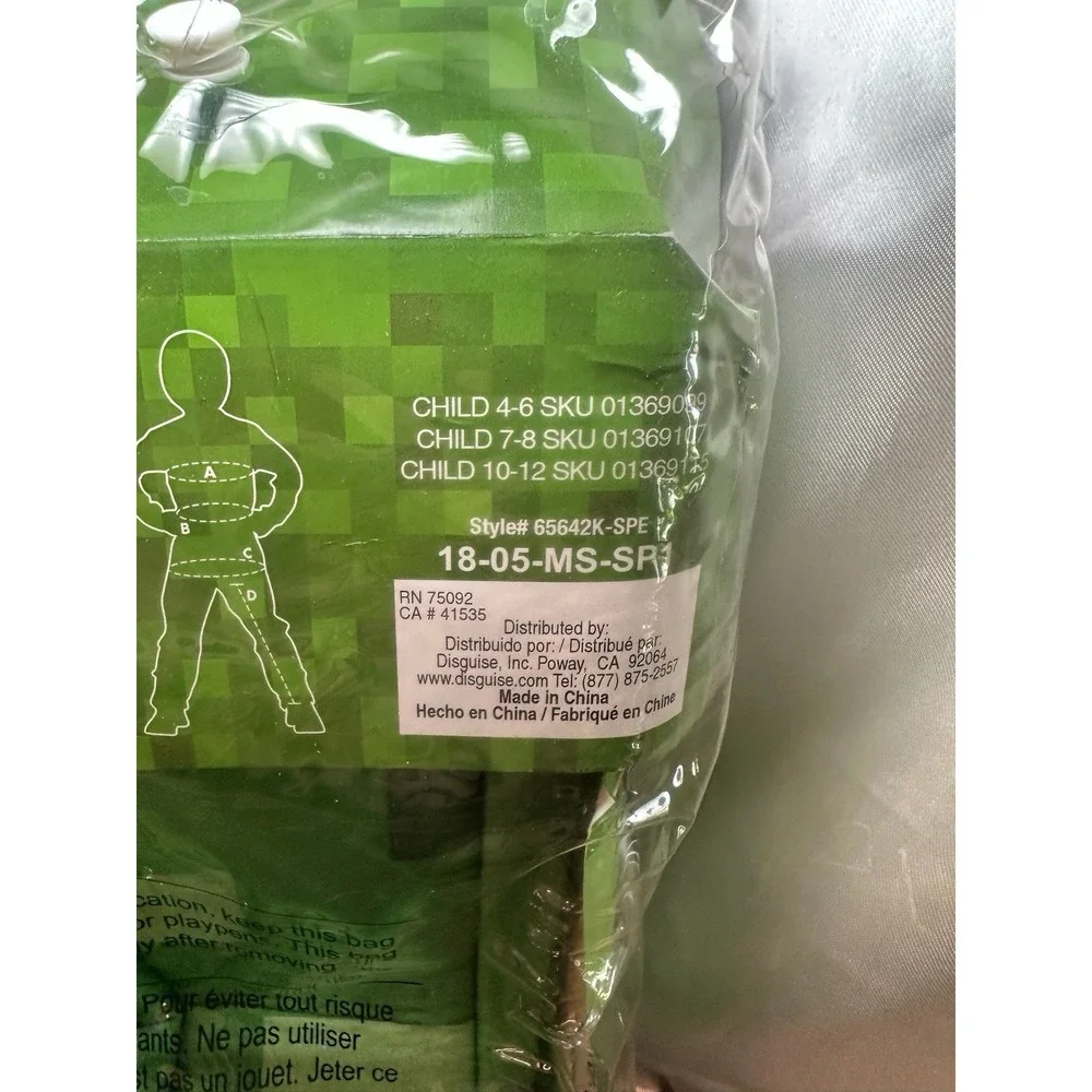Minecraft Creeper Child Costume, Size M (7-8), Mask And Body, crack In Mask NEW - Picture 6 of 9